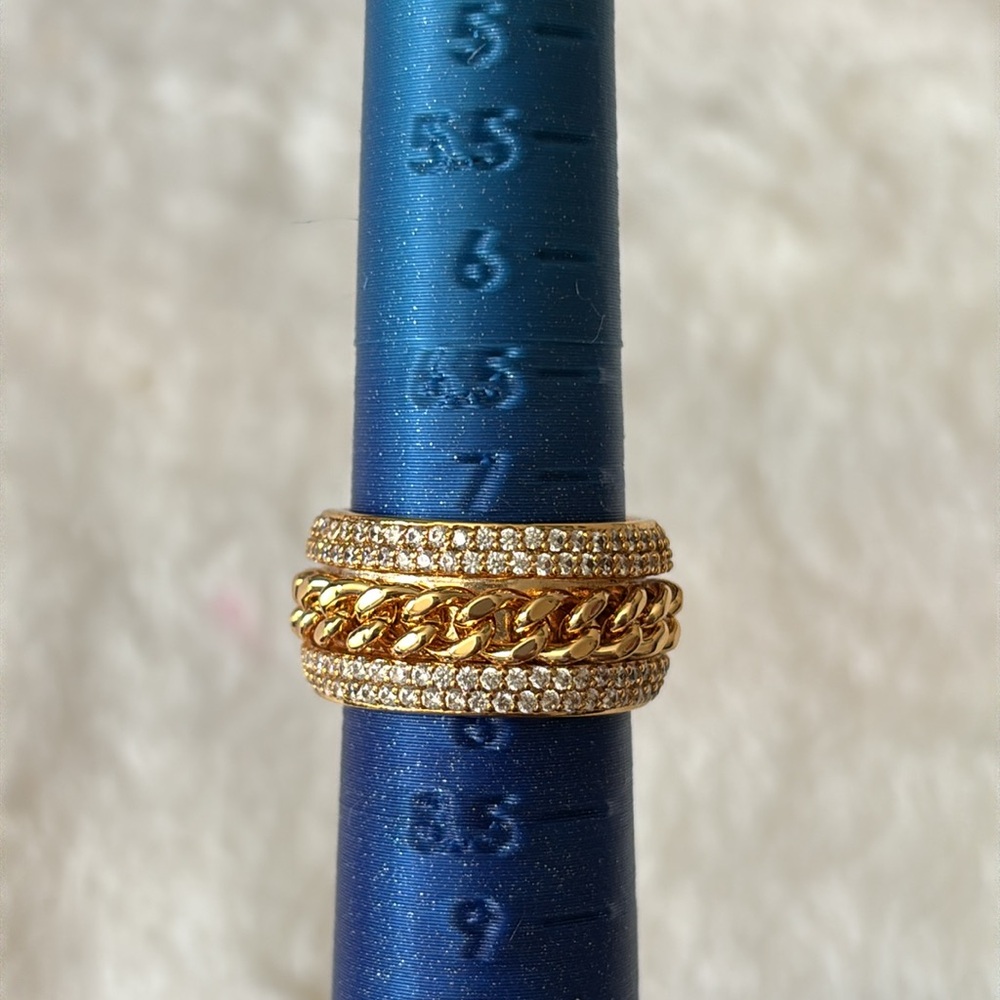 NEW AAA CZ Cuban Link Spinner Band Ring 18k Gold Filled - Picture 10 of 10